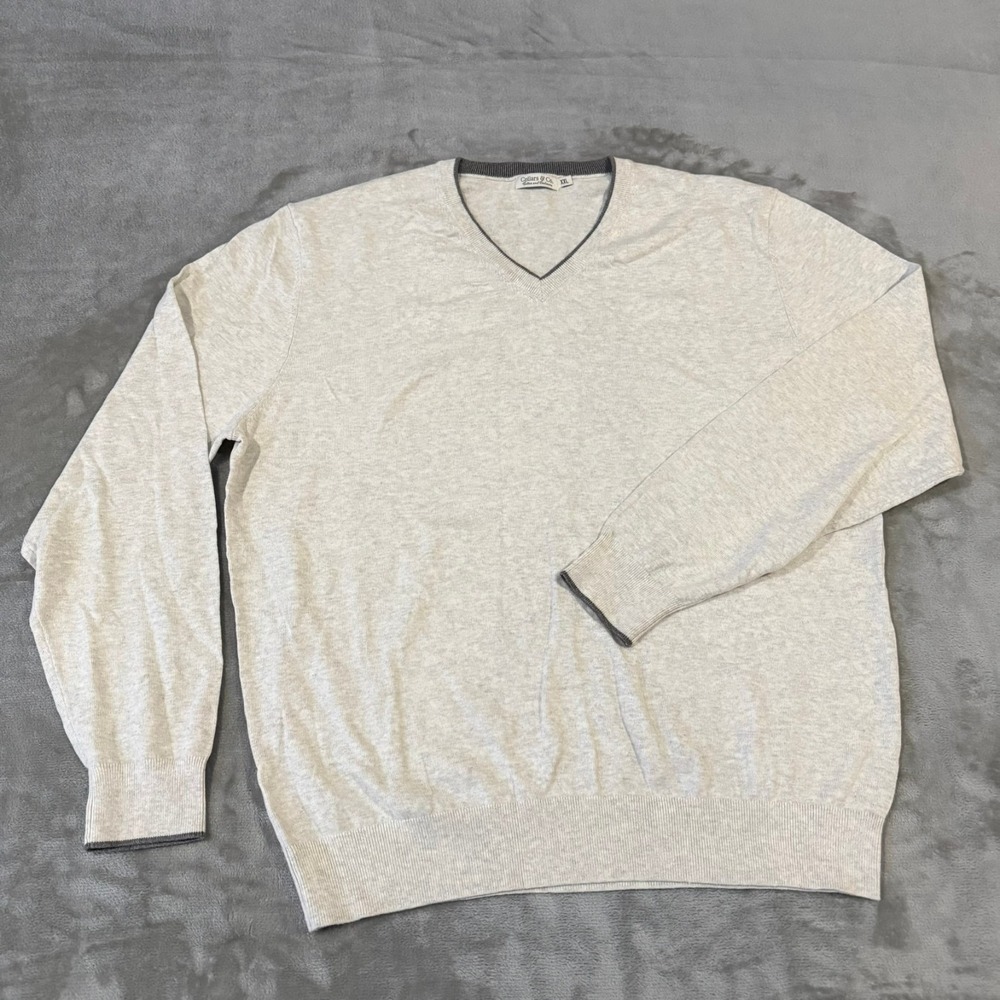 Collars & Co Cashmere V-Neck Sweater Mens XXL Gray Pullover Stretch New NWOT